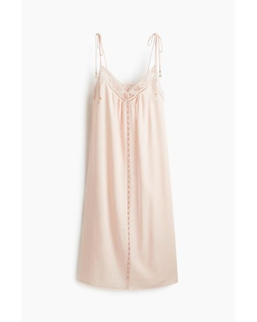 H&M White Kleid mit Bindeträgern und Broderie Anglaise