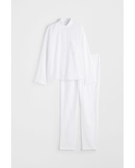 H&M White Pyjama aus gewaschenem Leinen