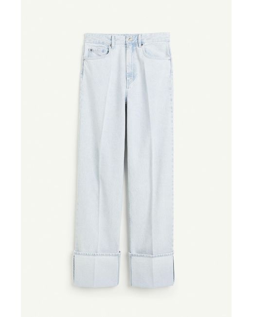 H&M Blue Straight High Jeans mit Beinumschlag