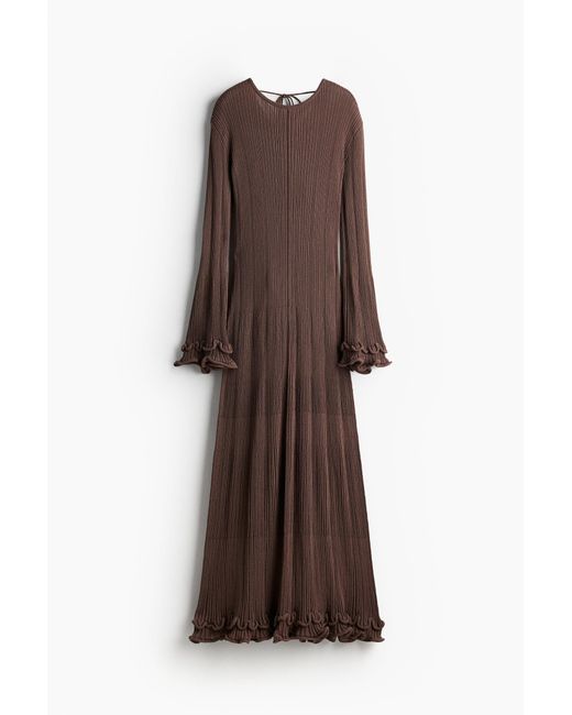 H&M Brown Rippstrick-Kleid mit Bindebändern im Rücken