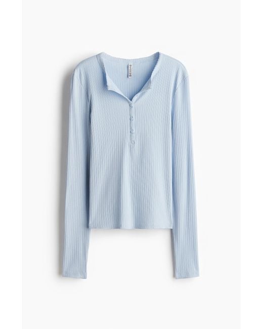 Top Côtelé Avec Col Tunisien H&M en coloris Blue