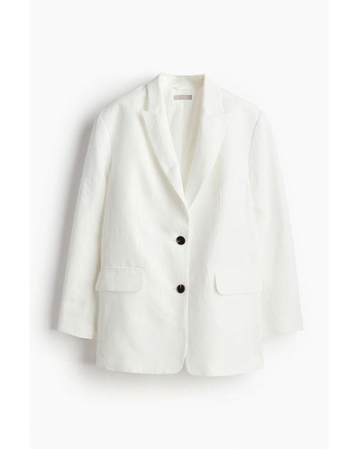 H&M White Oversized Blazer aus Leinenmix