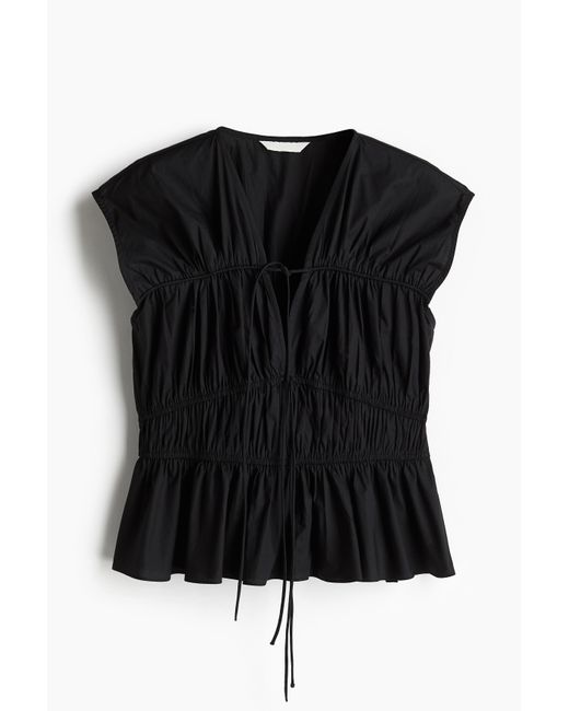 H&M Black Popelinebluse mit Kordelzügen