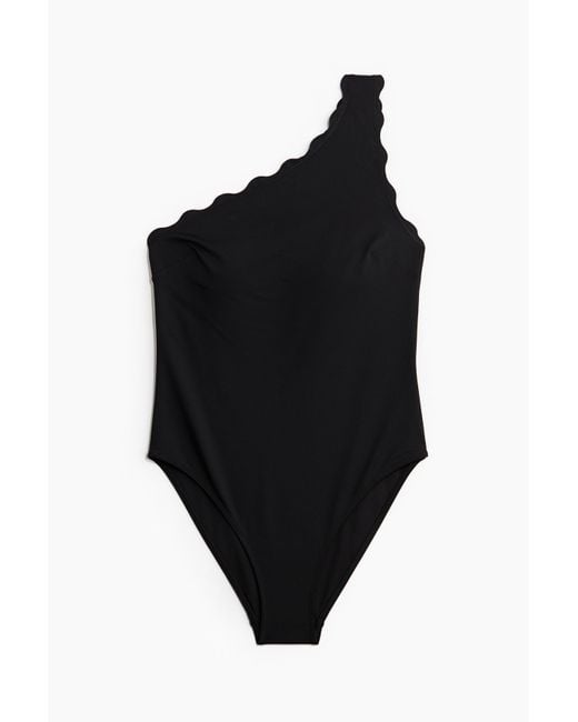 H&M Black One-Shoulder-Badeanzug mit wattierten Cups