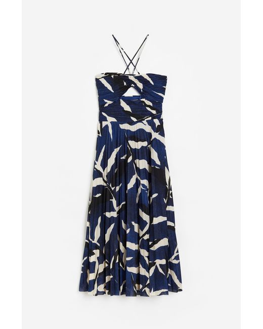 H&M Blue Plissiertes Neckholder-Kleid