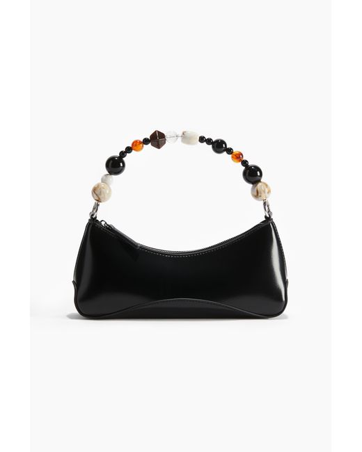H&M Black Schultertasche mit Perlenriemen
