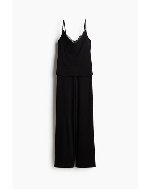 H&M Geribde Pyjama Met Kant in het Black
