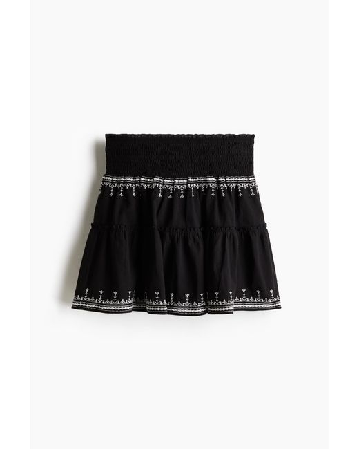 Jupe Brodée En Coton H&M en coloris Black