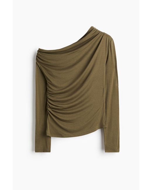 H&M Gedrapeerde One-shouldertop in het Green
