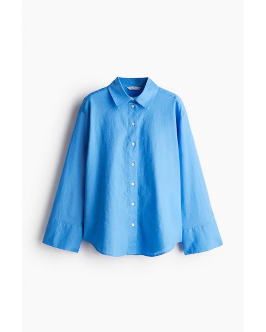 H&M Overhemdblouse Van Linnenmix in het Blue
