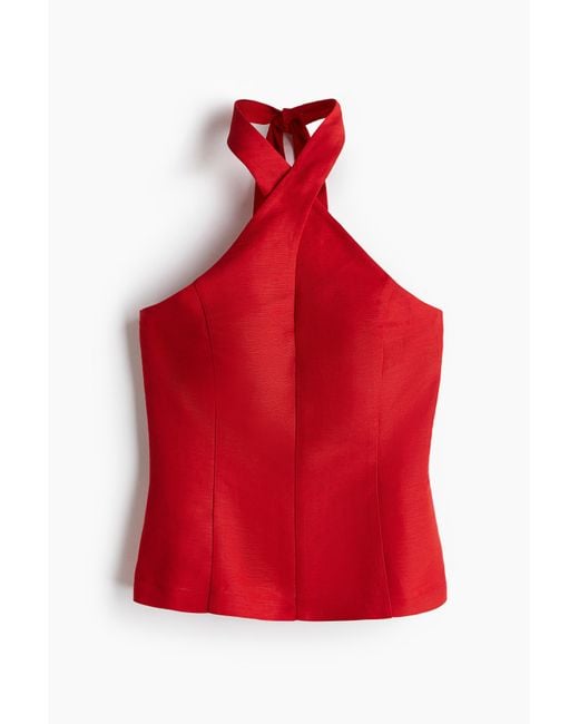 H&M Red Neckholder-Top aus Leinenmix