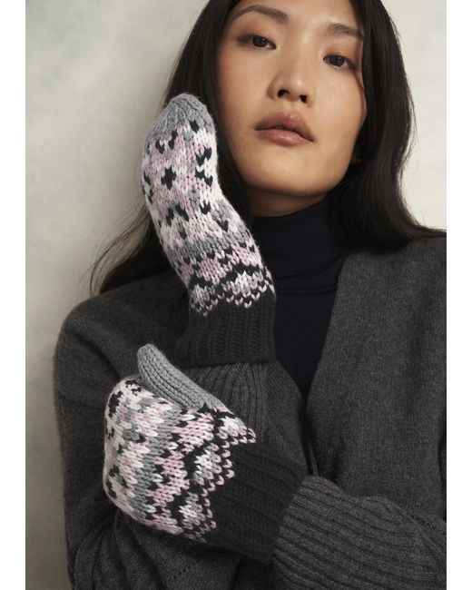 Hobbs Gray Deanna Fairisle Mittens With Wool