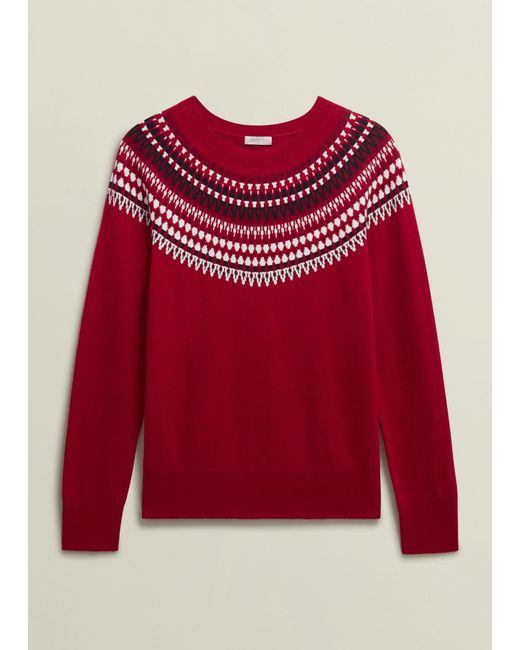 Hobbs Red Cashmere Fair Isle Greta Jumper