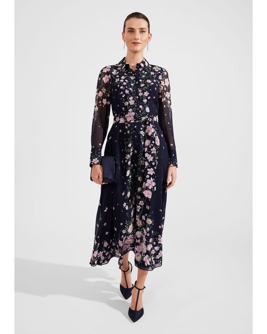 Hobbs White Petite Juliet Floral Silk Dress