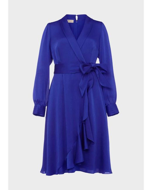 Hobbs Blue Sally Satin Fit And Flare Dress