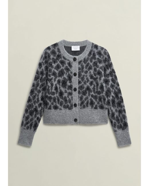 Hobbs Natural Raleigh Leopard Print Crew Neck Knitted Cardigan