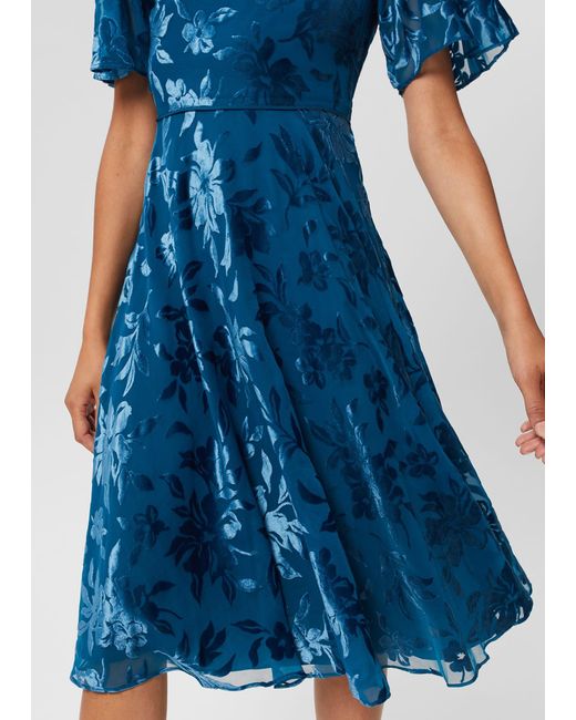Hobbs Blue Eleanor Devore Fit And Flare Dress