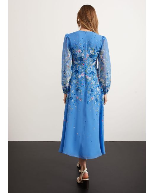 Hobbs Blue Caversham Silk Floral Dress