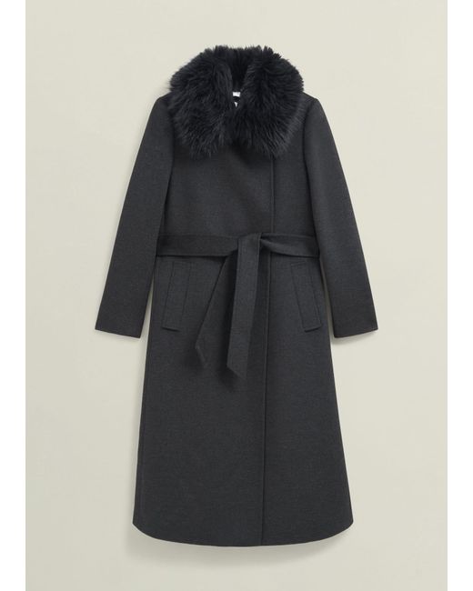 Hobbs Black Faux Fur Livia Wool Coat