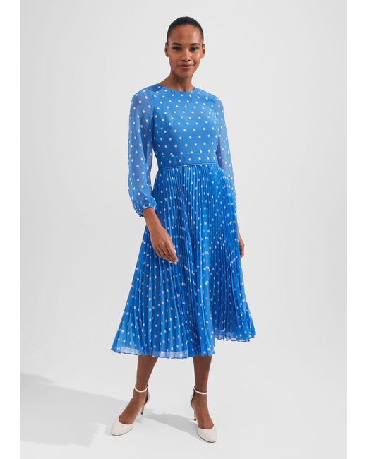 Hobbs Blue Selena Spot Fit And Flare Dress