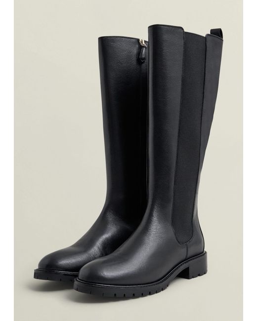 Hobbs Black Perrie Leather Knee Boots