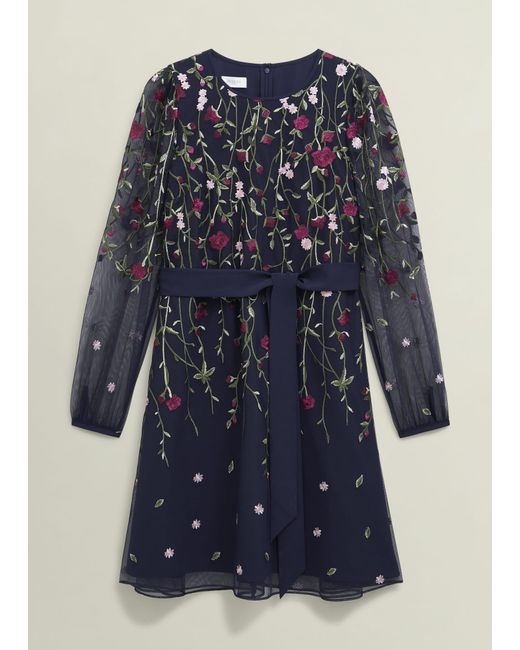 Hobbs Blue Emmy Embroidered Tie Mini Dress