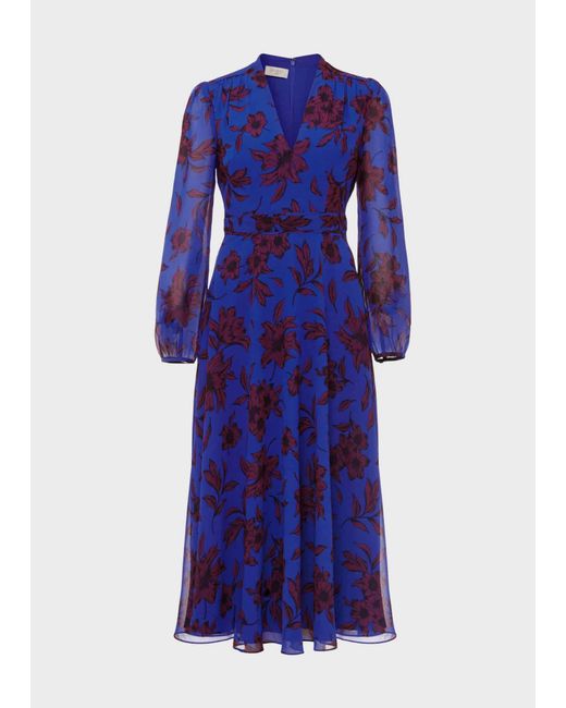 Hobbs Blue Aurora Fit And Flare Printed Dress