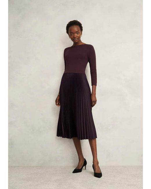 Hobbs Natural Petite Lucinda Knitted Pleated Midi Dress