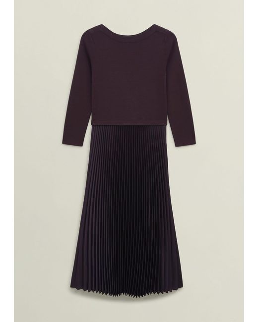 Hobbs Natural Petite Lucinda Knitted Pleated Midi Dress