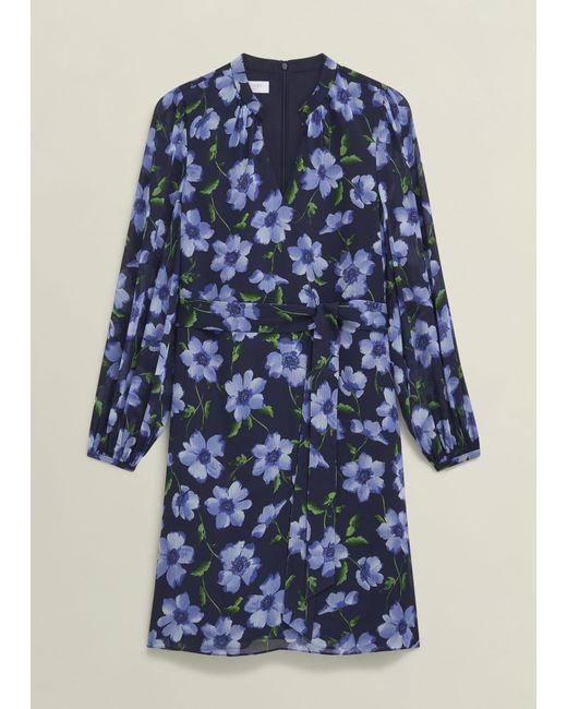 Hobbs Blue Gracie Tie Waist Dress