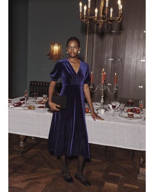 Hobbs Blue Petite Dormer Velvet Dress