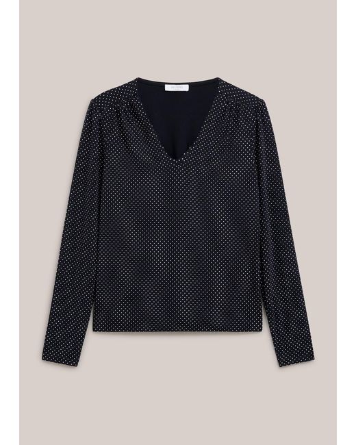 Hobbs Blue Hannah Printed Polka Dot V Neck Top