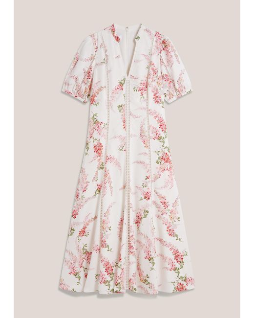 Hobbs Brown Matilda Trimmed Linen Dress