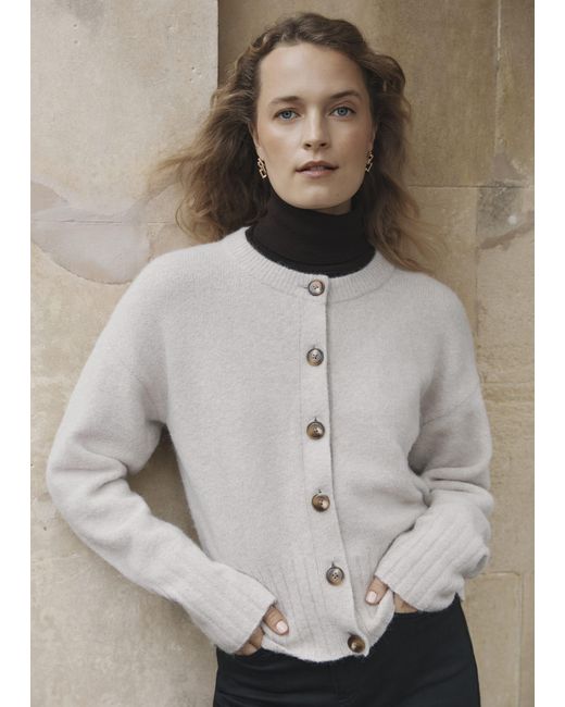 Hobbs Natural Oatmeal Freya Crew Neck Button Knitted Cardigan