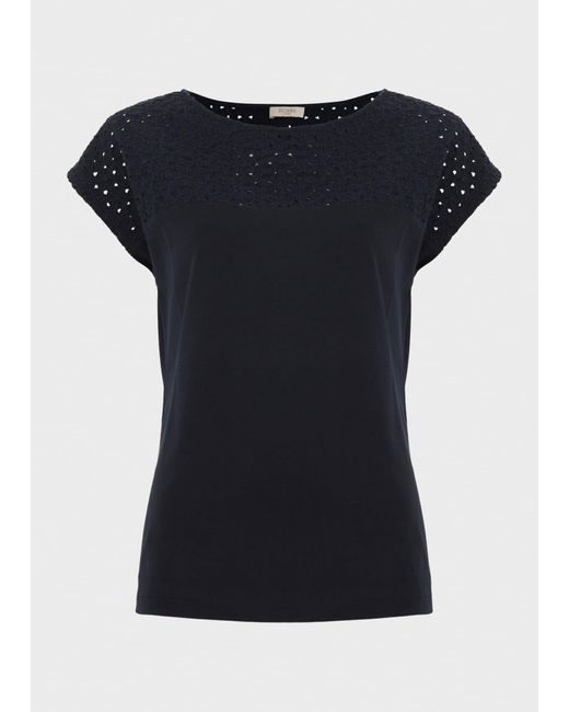 Hobbs Blue Thea Cotton Broderie Top