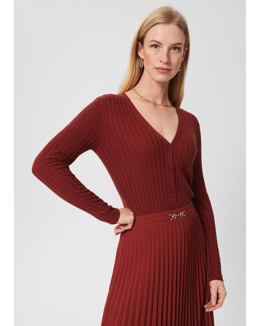 Hobbs Red Aria Ribbed Cardigan