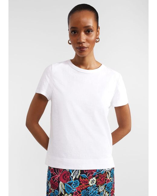 Hobbs White Adaline Cotton Slub T-shirt