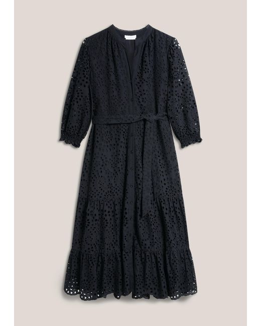 Hobbs Blue Petite Cianna Cotton Broderie Dress