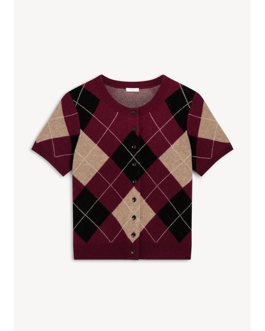 Hobbs Red Livi Argyle Short Sleeve Cardigan
