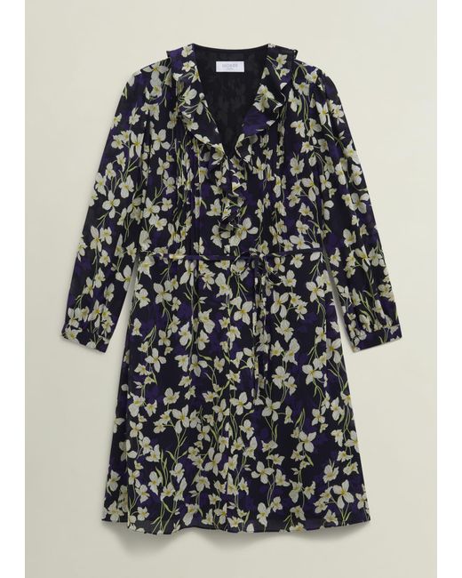 Hobbs Natural Floral Zoe Dress With Ruffle Neck