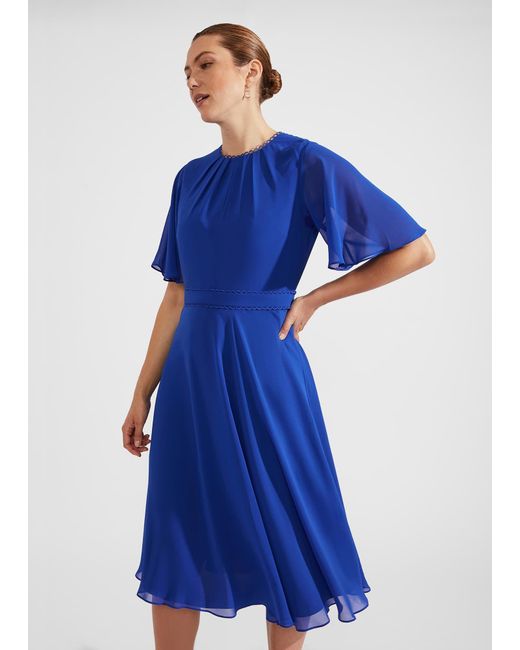 Hobbs Blue Petite Samara Fit And Flare Dress