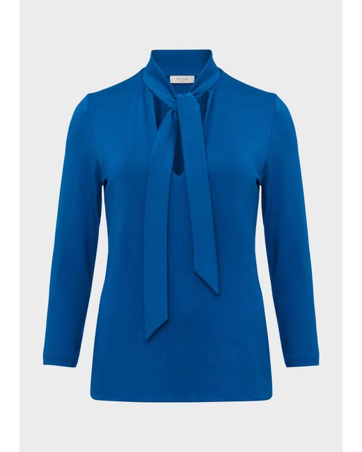Hobbs Blue Alba Tie Neck Top