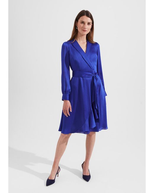 Hobbs Blue Sally Satin Fit And Flare Dress