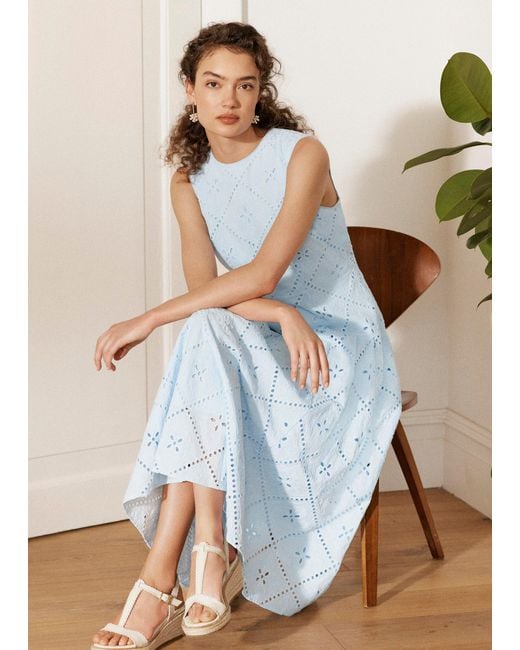 Hobbs Blue Petite Lexia Broderie Dress