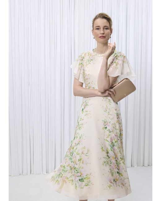 Hobbs White Kim Plait Neck Floral Silk Dress