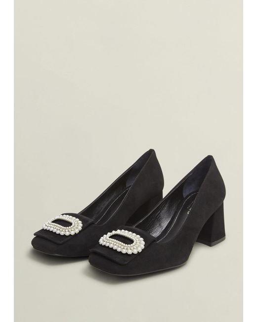 Hobbs Black Lexia Suede Jewelled Courts