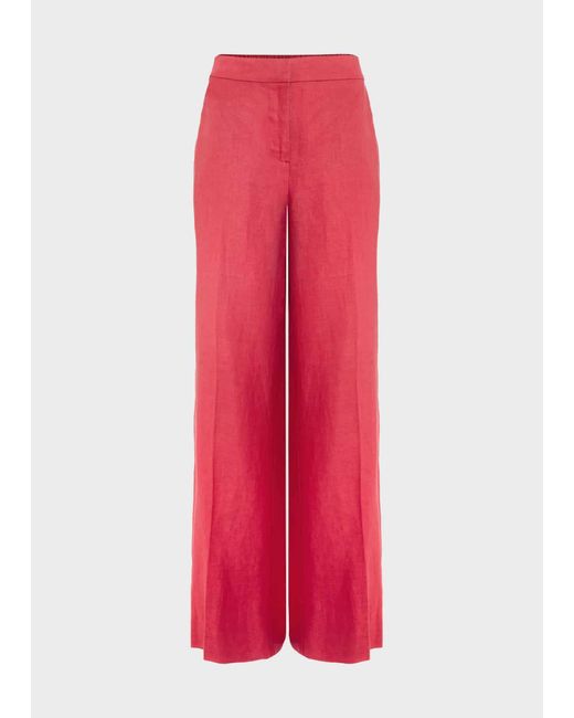 Hobbs Red Petite Mirabel Wide Linen Trousers