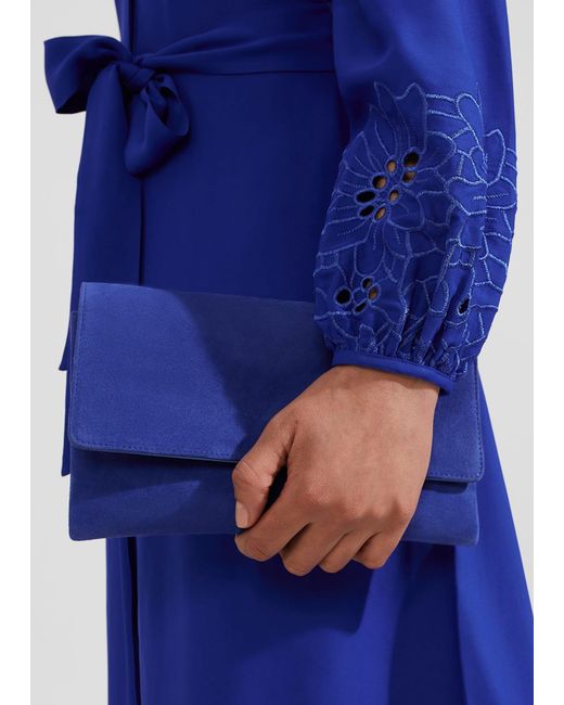 Hobbs Blue Chelsea Suede Clutch Bag