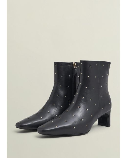 Hobbs Black Isla Studded Leather Ankle Boots