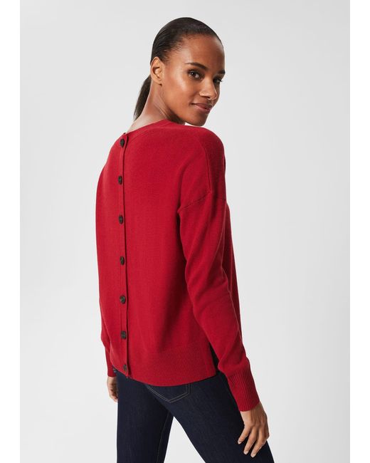 Hobbs Red Lydia Button Jumper With Cashmere